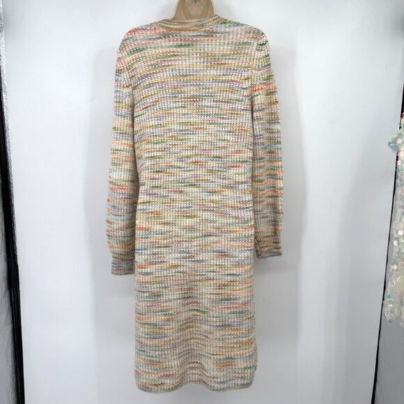 LOFT Wool Blend Sweater Dress Multicolor Pastels Crew Neck Soft Midi woman’s siz - Picture 6 of 10